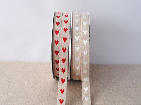 Linen ribbon with woven hearts-Cloud Craft