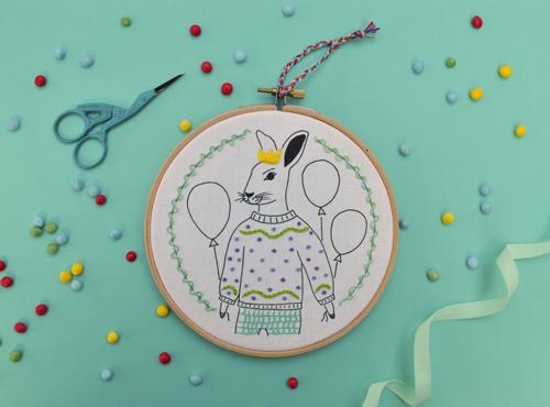 StitchPop Party Rabbit Embroidery Kit - level 3-Cloud Craft